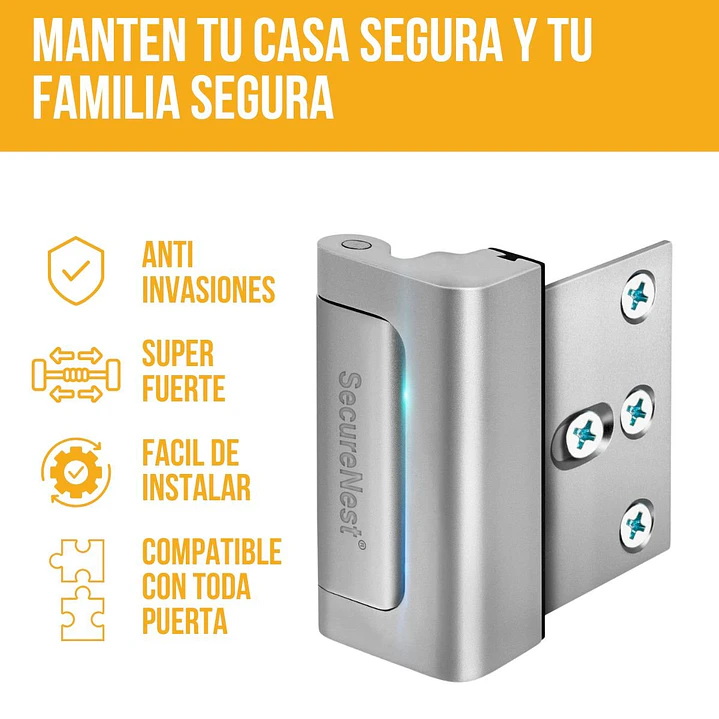 Cerradura de Seguridad Refuerzo para Puerta Picaporte Seguridad Plateado 3