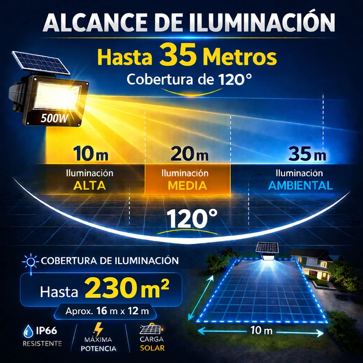 Foco Solar LED Jortan 1000W Exterior IP66 con Panel y Control Remoto 2