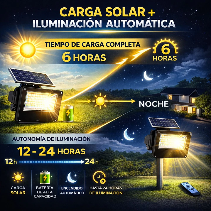 Foco Solar LED Jortan 1000W Exterior IP66 con Panel y Control Remoto 3