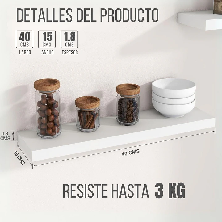 Pack 2 Repisas Flotantes Blancas Estilo Minimalista 40 cm 5