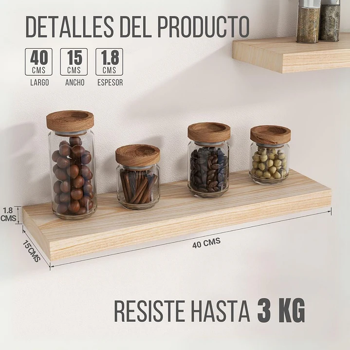 Pack 2 Repisas Flotantes de Madera Estilo Minimalista 40 cm 6