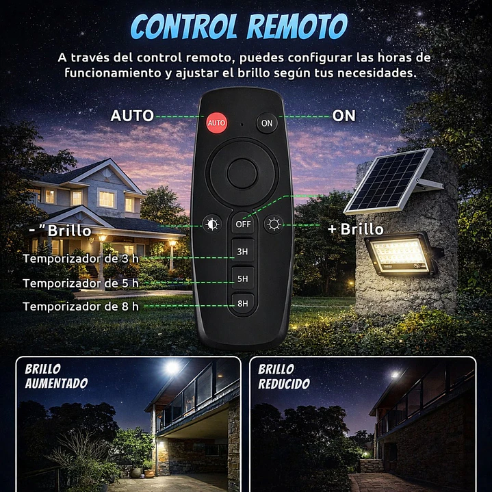 Reflector Solar LED Jortan 2000W Exterior IP66 con Panel y Control Remoto 6