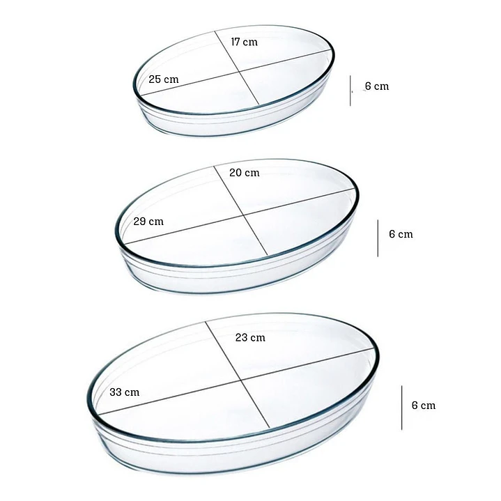 Set 3 Fuente Asadera Vidrio Refractario Para Horno Ovaladas 6