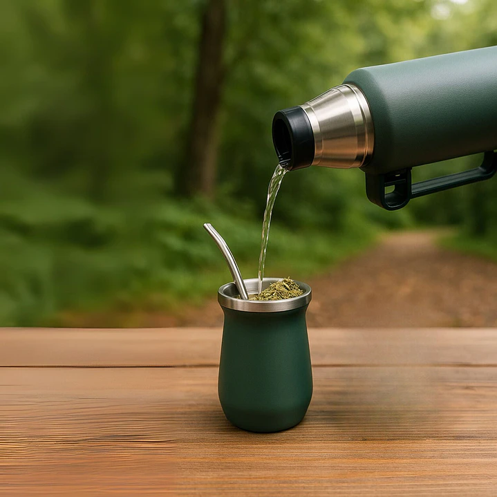 Termo De Acero Inoxidable 1.3 Litros + Mate 236ml Con Bombilla Color Negro 6