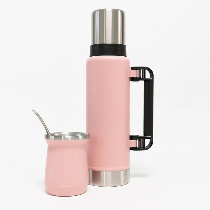 Termo De Acero Inoxidable 1.3 Litros + Mate 236ml Con Bombilla Color Rosa 2