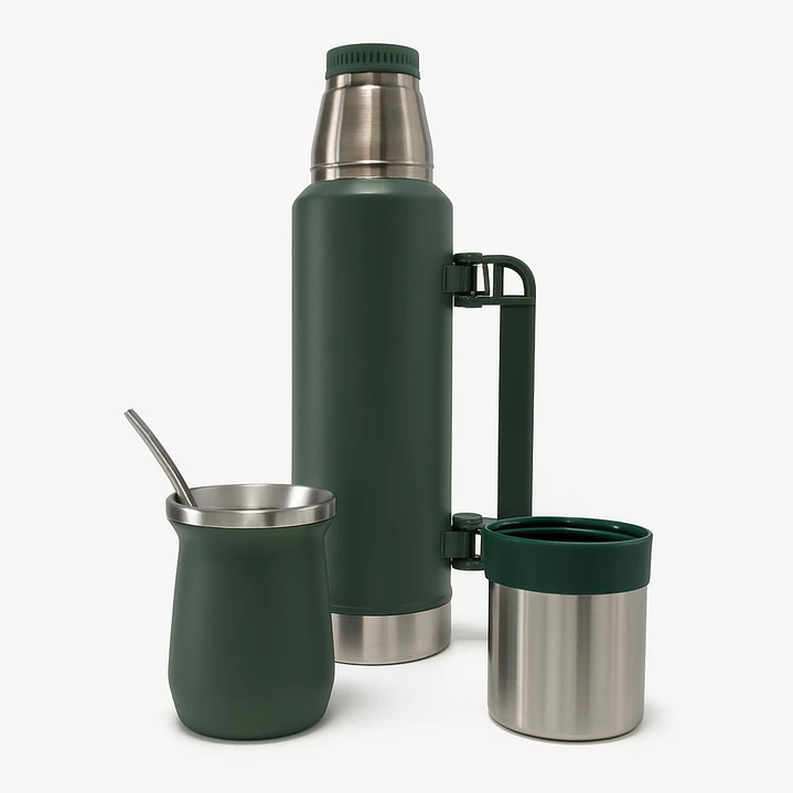 Termo De Acero Inoxidable 1.3 Litros + Mate 236ml Con Bombilla Color Verde 1