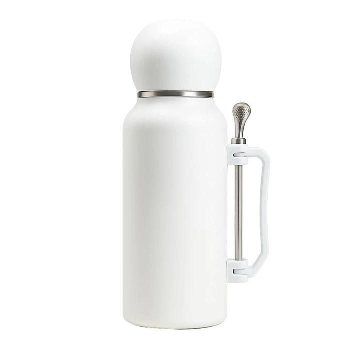 Termo Mate Acero Inoxidable 1.3 Litros Blanco + Mate y Bombilla 1
