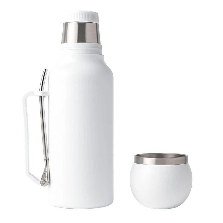 Termo Mate Acero Inoxidable 1.3 Litros Blanco + Mate y Bombilla 3