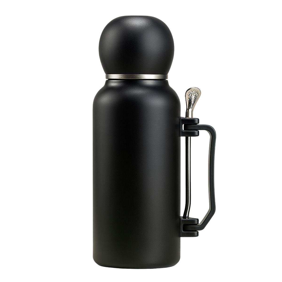 Termo Mate Acero Inoxidable 1.3 Litros Negro + Mate y Bombilla