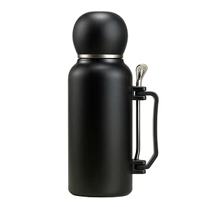 Termo Mate Acero Inoxidable 1.3 Litros Negro + Mate y Bombilla