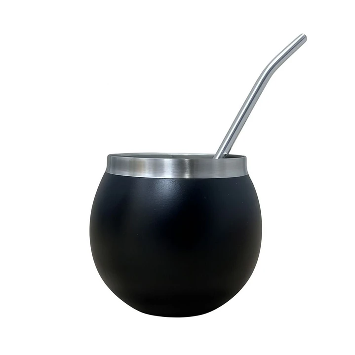 Termo Mate Acero Inoxidable 1.3 Litros Negro + Mate y Bombilla 4
