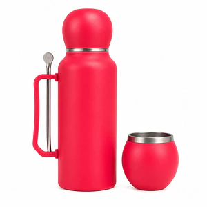 Termo Mate Acero Inoxidable 1.3 Litros Rojo + Mate y Bombilla
