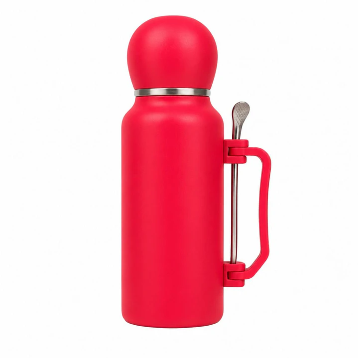 Termo Mate Acero Inoxidable 1.3 Litros Rojo + Mate y Bombilla 5