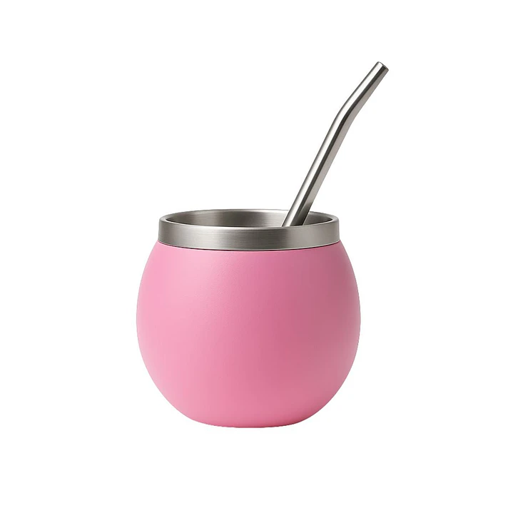 Termo Mate Acero Inoxidable 1.3 Litros Rosado + Mate y Bombilla 3