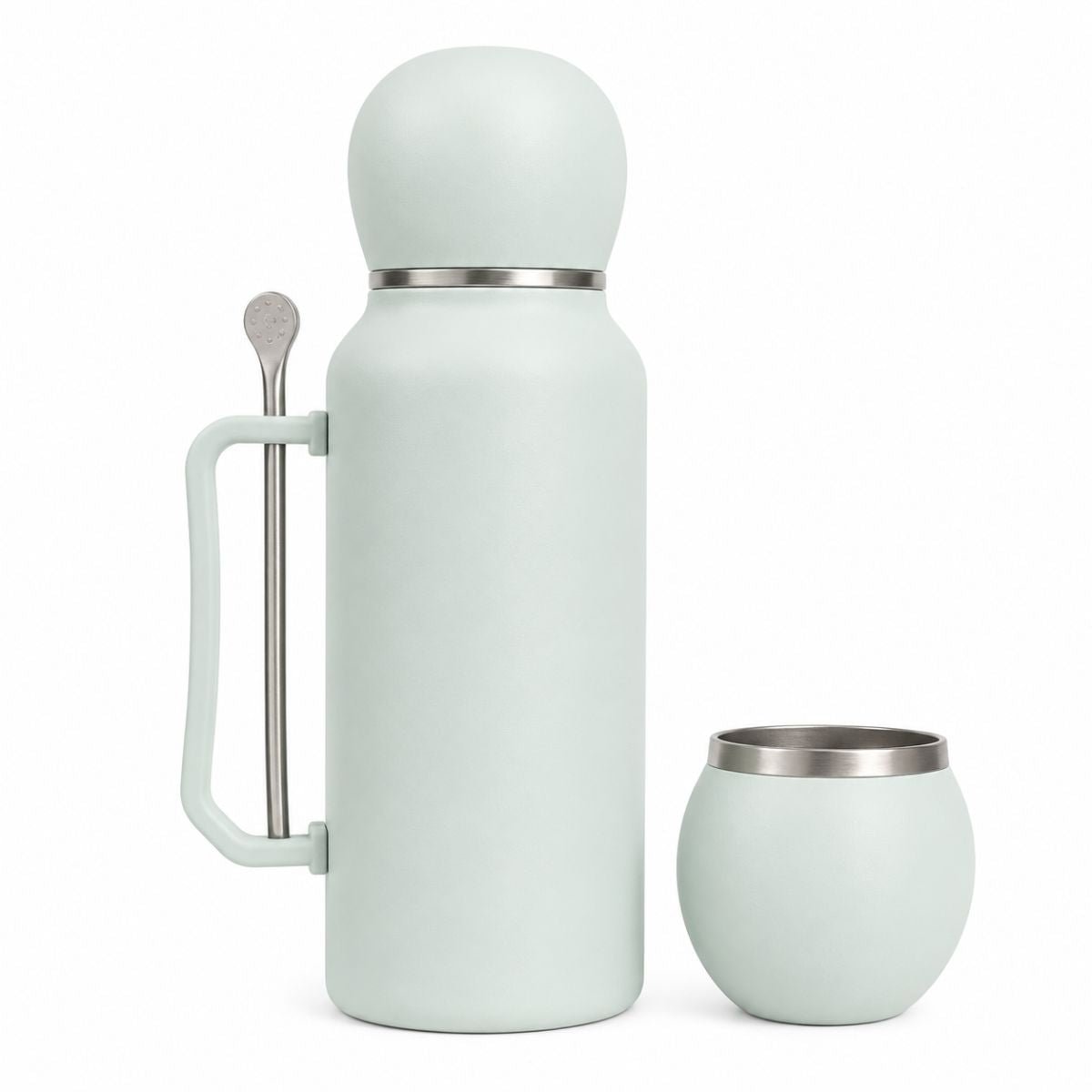 Termo Mate Acero Inoxidable 1.3 Litros Verde Claro + Mate y Bombilla