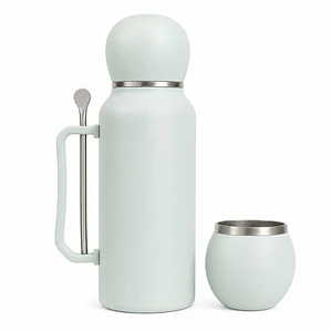 Termo Mate Acero Inoxidable 1.3 Litros Verde Claro + Mate y Bombilla