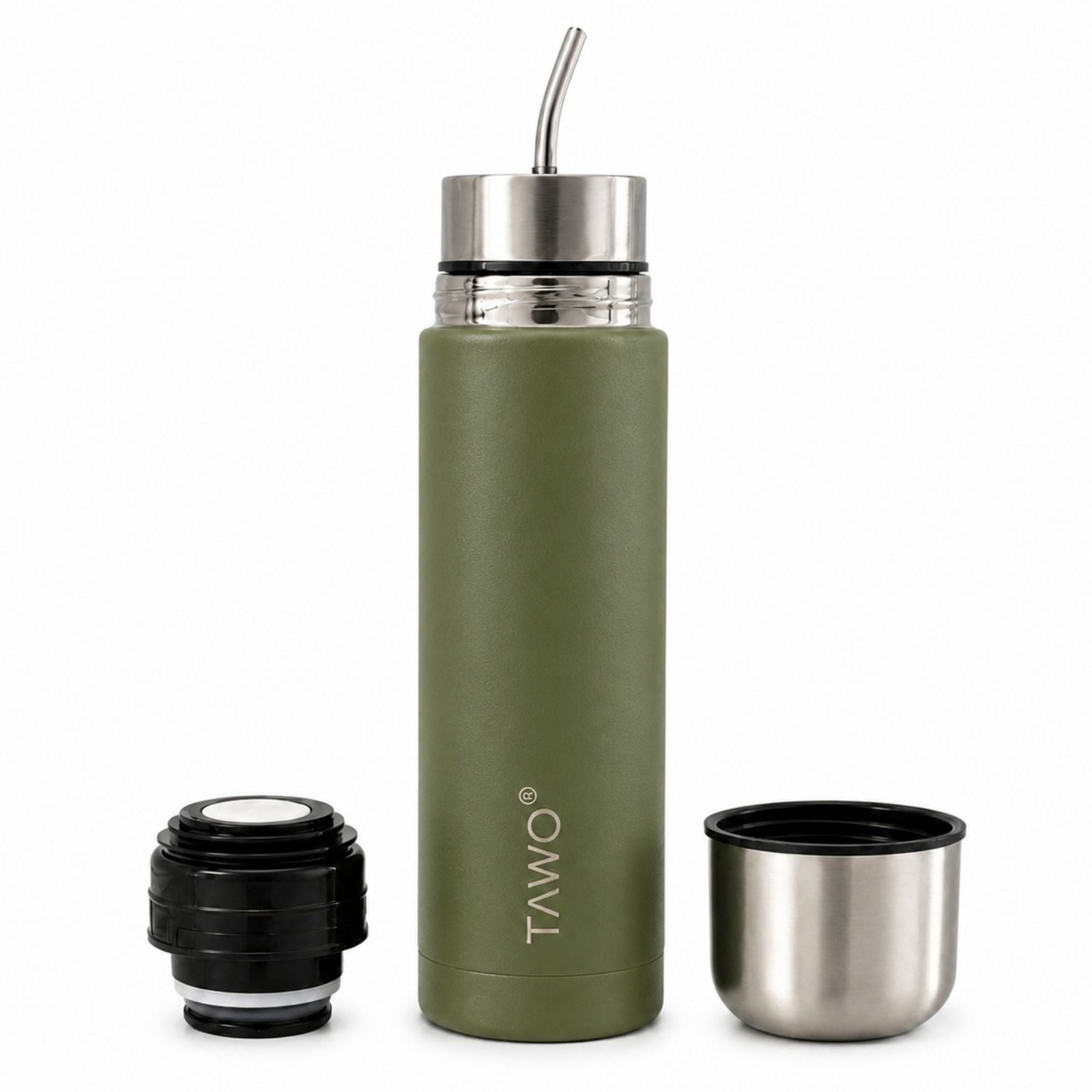 Termo Mate Autocebante Acero Inoxidable 2 en 1 Tawo 750 Ml - Verde