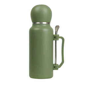 Termo Matero 1.3 Litros Acero Inoxidable + Mate Y Bombilla Verde