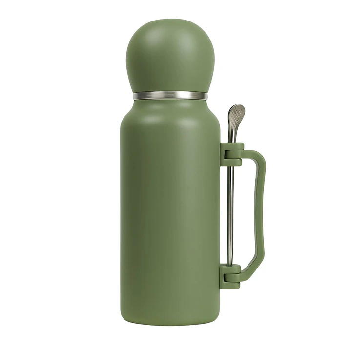 Termo Matero 1.3 Litros Acero Inoxidable + Mate Y Bombilla Verde 1