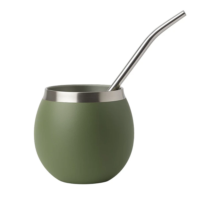 Termo Matero 1.3 Litros Acero Inoxidable + Mate Y Bombilla Verde 3