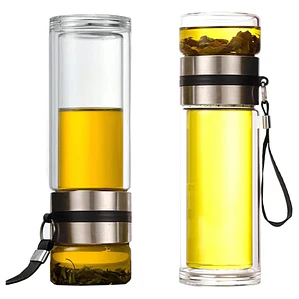 Botella con Infusor de Vidrio Doble Pared y Acero Para Te Infusiones