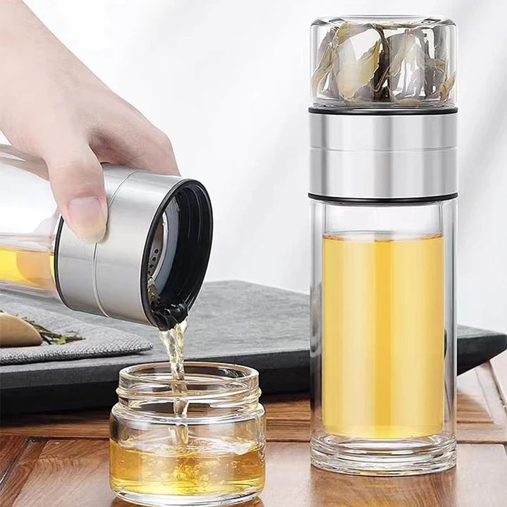 Botella con Infusor de Vidrio Doble Pared y Acero Para Te Infusiones 3