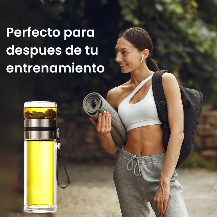 Botella con Infusor de Vidrio Doble Pared y Acero Para Te Infusiones 7