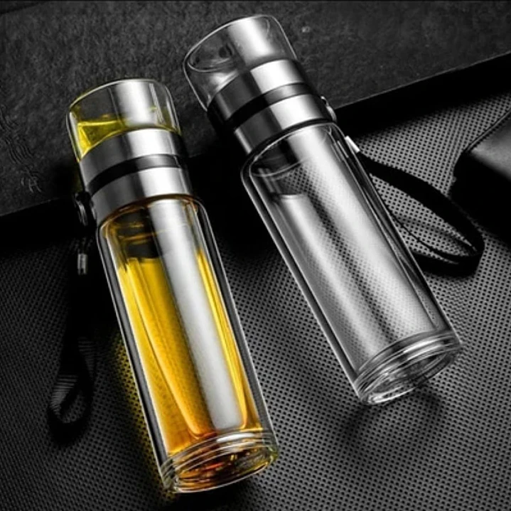 Botella con Infusor de Vidrio Doble Pared y Acero Para Te Infusiones 11