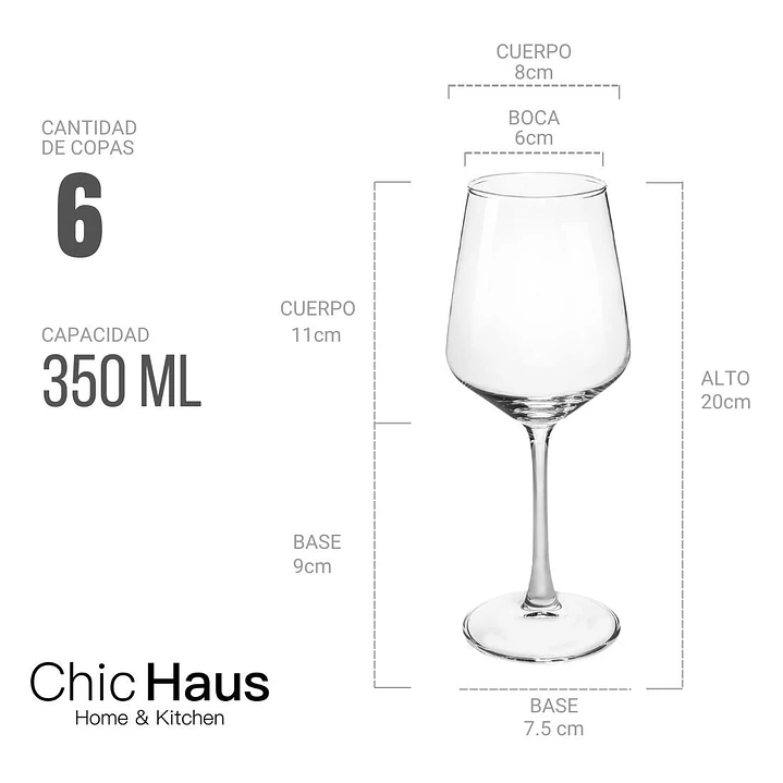 Set 6 Copas Vino 350ml Transparente 8
