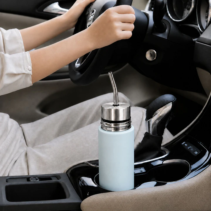 Termo Mate Autocebante Acero Inoxidable 2 en 1 Tawo 750 Ml - Celeste 7