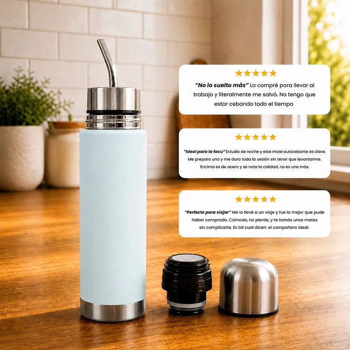 Termo Mate Autocebante Acero Inoxidable 2 en 1 Tawo 750 Ml - Celeste 8