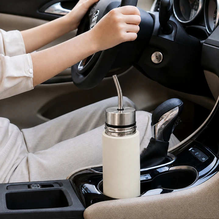Termo Mate Autocebante Acero Inoxidable 2 en 1 Tawo 750 Ml - Blanco 8