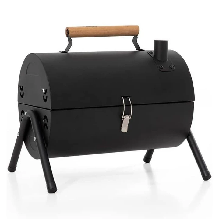 Parrilla De Carbón Portátil Bbq 2 En 1 Ahumador Negra Para Camping Terraza 1