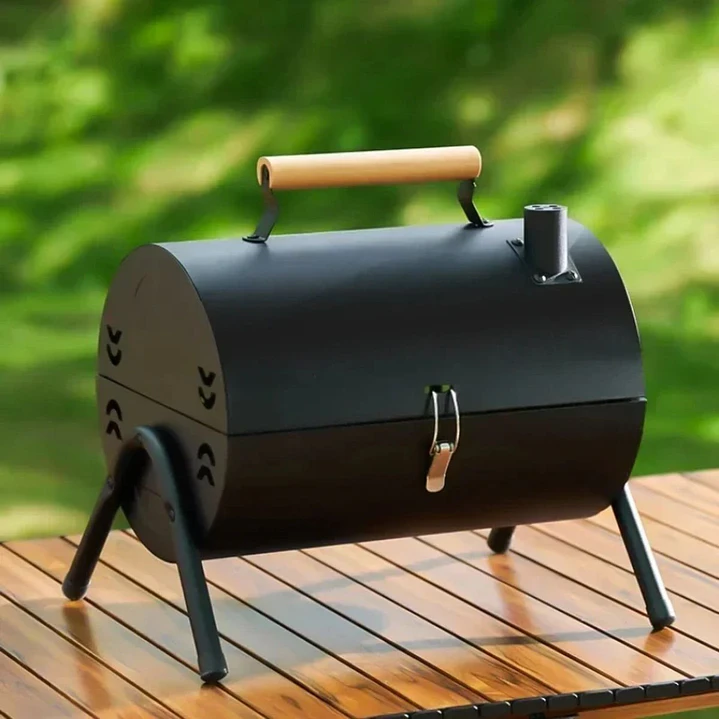 Parrilla De Carbón Portátil Bbq 2 En 1 Ahumador Negra Para Camping Terraza 2