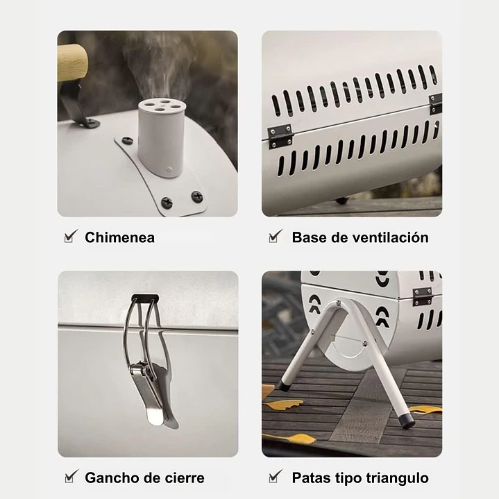 Parrilla De Carbón Portátil Bbq 2 En 1 Ahumador Negra Para Camping Terraza 10