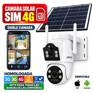 Camara de Seguridad Exterior Solar 4G Chip SIM Homologada Doble Lente 6 MPX Blanca