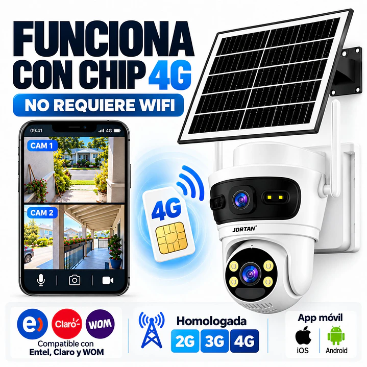 Camara de Seguridad Exterior Solar 4G Chip SIM Homologada Doble Lente 6 MPX 3