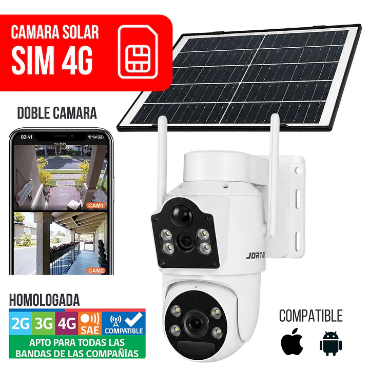 Camara de Seguridad Exterior Solar 4G Chip SIM Homologada Doble Lente 6 MPX Blanca 1