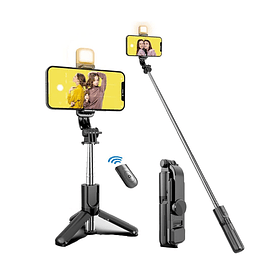 Palo Selfie Con Luz Control remoto Bluetooth y Tripode Negro