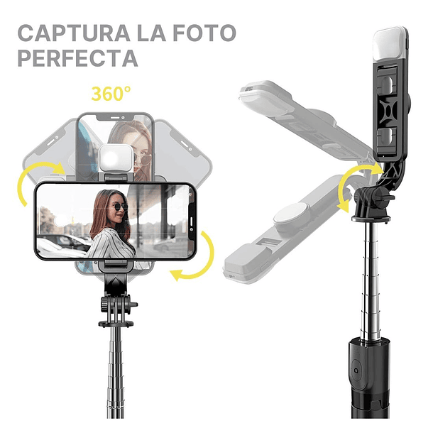 Palo Selfie Con Luz Control remoto Bluetooth y Tripode Negro 6