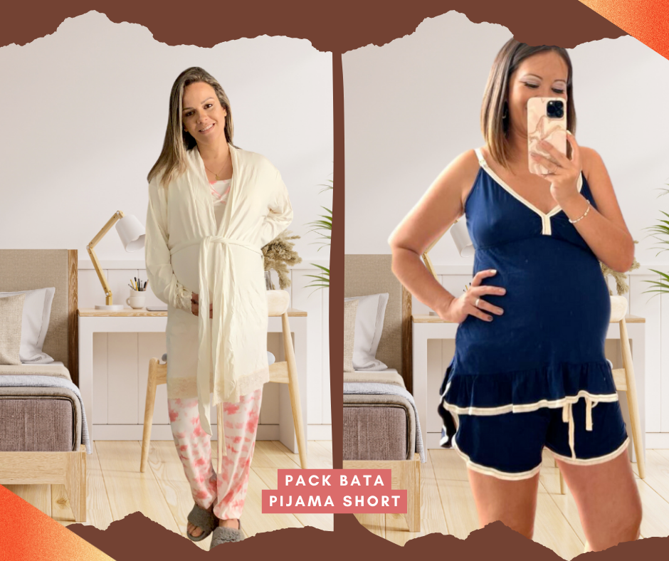 Conjunto De Pijama Para Lactancia De 3 Piezas Con Bata