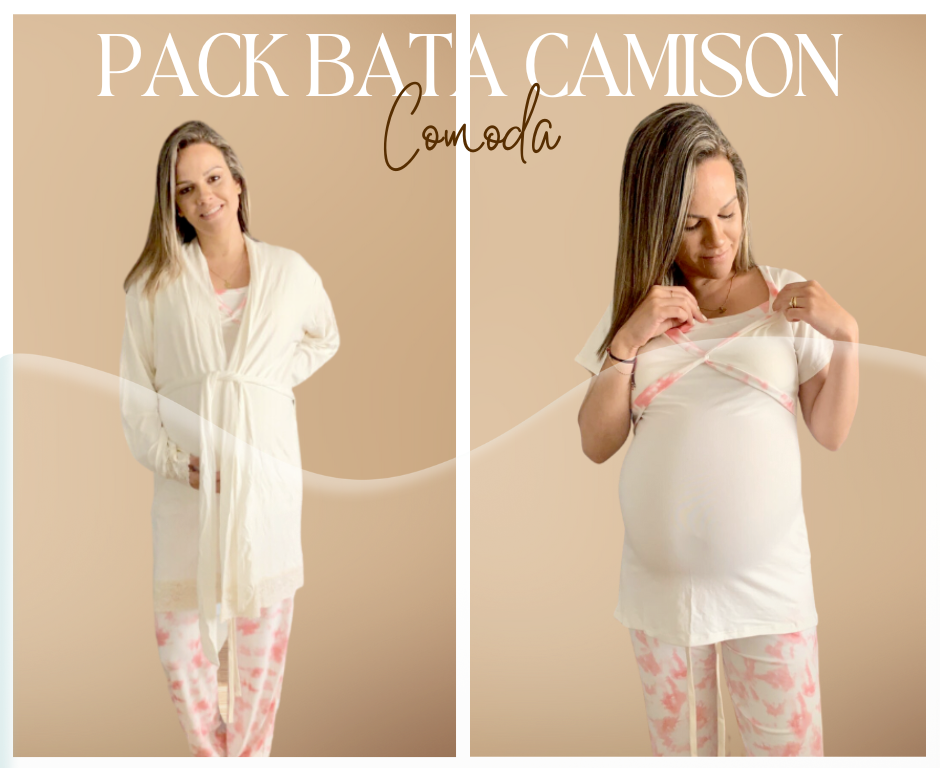 Pack Bata, Pijama Maternal Pantalon Floreado 3