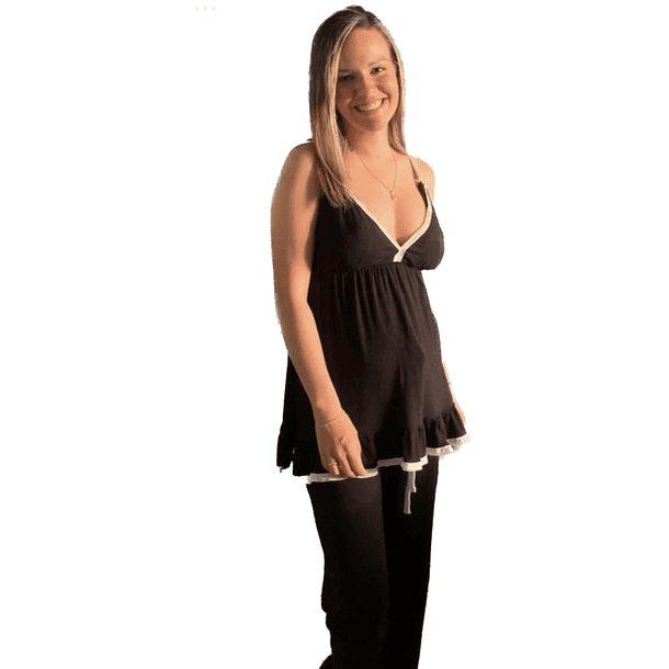 Pijama Maternal Pantalon Polo Tiritas, Broche Lactancia, Top Incorporado, Negro 9