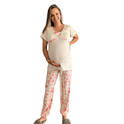 Pijama Maternal Pantalon Polo Cruzado Manga Corta Lactancia, Rosado 9