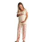 Pijama Maternal Pantalon Polo Cruzado Manga Corta Lactancia, Rosado 13