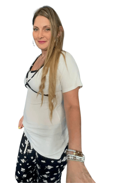 Pijama Maternal Cruzada Manga Corta: Dual-Skin - Negro Floreado