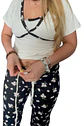 Pijama Maternal Cruzada Manga Corta: Dual-Skin - Negro Floreado - Miniatura 4