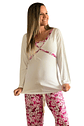 Pijama Maternal Pantalon Polo Cruzado MangaLarga Lactancia, FucsiaFloreado - Miniatura 4
