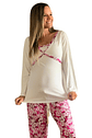 Pijama Maternal Pantalon Polo Cruzado MangaLarga Lactancia, FucsiaFloreado - Miniatura 7