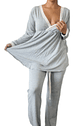 Pijama Maternal  Modelo Victoria, MangaLarga, Algodon, Sistema Lactancia, Gris - Miniatura 16
